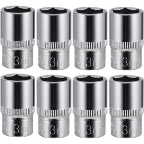 8-Piece 13mm Shallow Sockets, 3/8-Inch Drive, 6-Point, Corrosion Resistance, Compatible with Standard Ratchet Wrenches and Tools in Kuwait