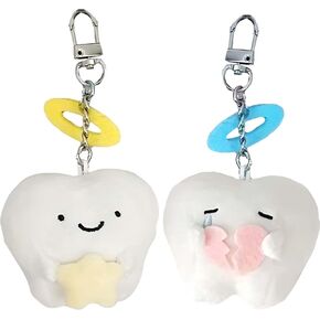 سلاسل مفاتيح على شكل أسنان من القطيفة مكونة من قطعتين بتصميم ملائكي - حلية على شكل حقيبة فروي شخصية كرتونية، هدية على شكل مفتاح سيارة ومحفظة in Kuwait