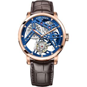 AGELOCER Men's Double-Sided Hollow Tourbillon Hand-Operated Mechanical Leather Wristwatch in Kuwait