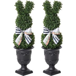 Boxwood Bunny Topiary Outdoor,39" UV Resistant Artificial Tree with Urn Planter,Rabbit Topiary for Easter Yard Decorations,Spring Decoration for Home Front Porch Balcony Party Set of 2 in Kuwait