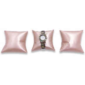 N'icePackaging - 3 Qty - 4" x 4" Faux Leather Steel-Rose Pink Watch/Bangle/Bracelet Pillow Display w/Display Slot for Stands, Brackets or Free-Standing use – for Sales/Merchandise/Crafts/Storage in Kuwait