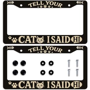 2 Pcs Cute Cat License Plate Frame Kitty Paw Print Pet Lover Quote License Plate Holder Personalise Stainless Steel Metal Car Plates Funny License Plate Frames Decorative for Men Women in Kuwait