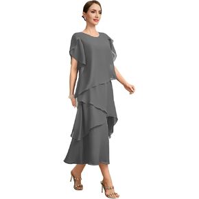 Flutter Sleeves Mother of The Bride Dresses for Women Floral Chiffon Formal Long Dress for Wedding Guest Grey US18 in Kuwait