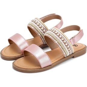 Girls Flat Sandals Bohemian Summer Dress Shoes with Adjustable Ankle Strap for Little Kid/Big Kid in Kuwait