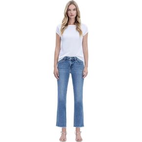 Vervet - Mid-Rise Medium Wash Raw Hem Crop Straight Jeans (27" Inseam) - V2750N - Includes Official Tag in Saudi Arabia