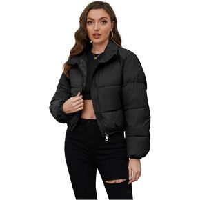 Wyeysyt Women's Cropped Puffer Jacket Winter Quilted Lightweight Stand Collar Coats with Pockets(Black-S) in Kuwait