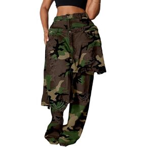 Womens Ripped Jeans Baggy High Waisted Straight Wide Leg Asymmetrical Patchwork Distressed Y2K Denim Pants in Kuwait