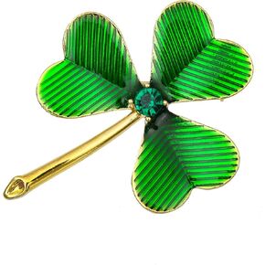 Kokoma Shamrock Clover Brooch Pin for Women Girls Green Crystal Leaf Irish Lapel Pins Corsage Badge Brooches St Patrick's Day Dress Accessories Jewelry Gifts in Kuwait