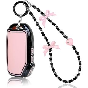 Compatible with Kia Key Fob Cover& Bow Wristlet, Fit for K5 Forte Sportage Soul Seltos Telluride Smart Key Holder 5 Buttons, Christmas Stocking Stuffers（Black&Pink） in Kuwait