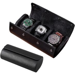 PINHEN 3 Watch Travel Case -Classic Leather Watch Case with Perfect Texture,Watch Carrying Case or Organizer for Storage and Display-Ideal Luxury Gift for Father's Day(Black) in Kuwait