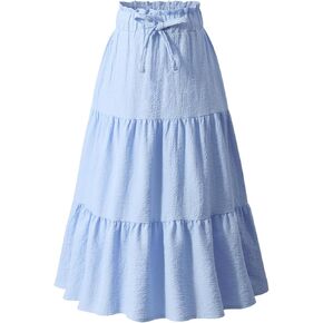 NEW 6-14Y Girls Tiered Maxi Skirt Boho Flowy A-Line High Waisted Casual Long Skirts for Beach Vacation in Kuwait