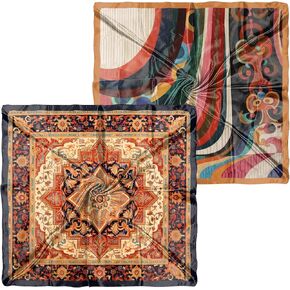 2PCS Silk Feeling Scarf 27.5 Inches Satin Large Square Head Hair Wrap Scarves Bandanas Cute Aesthetic for Women Girls-Red in Kuwait