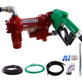 Fuel Transfer Pump 12 Volt 20 GPM High Flow,w/Automatic Nozzle Green,DC Fuel Pump,Cast Iron Gas Heavy Duty Transfer Pump for Gasoline,Diesel, Kerosene,Ethanol Blends,Methanol Blends,Biodiesel in Kuwait