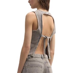 Raruxxin Women Y2k Halter Denim Top Backless Tie Back Button Up Relaxed Fit Jean Vest Sexy Vintage Summer Going Out Tank Top in Kuwait