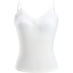 Women's Lace Trim V Neck Crop Camisole Top Summer Padded Sleeveless Spaghetti Strap Tank Tops in Kuwait