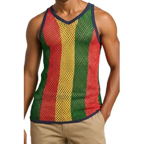 سترة راستا سترينغ وقميص راستا شبكي بدون أكمام للرجال، قميص شبكة صيد السمك الشفاف للرجال والنساء، ملابس علوية للتمرين في صالة الألعاب الرياضية للرجال والنساء، شبكة جامايكية مارينا in Kuwait