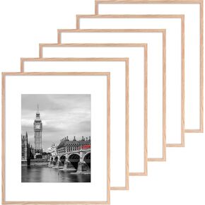 Fixwal 16x20 Poster Frame Set of 6 with Shatter Resistant Plastic Glass, Thin Border and Light Weight Photo Frames for Wall, Natural in Kuwait