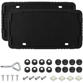 2PCS Silicone License Plate Frame, Rustproof US Car Tag Holder Bracket with Drainage Holes, Anti-Rattle Weather Proof Front Back Licence Plate Cover Without Obstruction in Kuwait