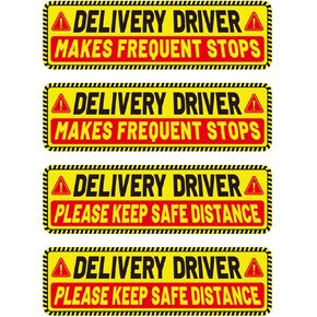 4pcs Delivery Driver Car Magnet Signs, 25x7.6cm/10x3 Inch 2 Design Reflective Magnetic Delivery Vehicle Signs Waterproof Frequent Stops Bumper Stickers Essential Accessories for Cars Vans Trucks in Kuwait