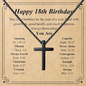 7-20 Years Old Birthday Gifts for Men, Black/Silver/Gold Cross Necklace Birthday Decorations Religious Christian Jewelry for Men, Son, Grandson, Nephew in Kuwait