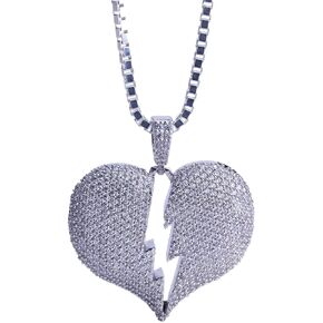 Iced Out Broken Heart Necklace for Men Women 925 Sterling Silver Heart Pendant with Chain Icy Bling Hip Hop Lovers Lost Love Heartbreak Jewelry Unisex in Kuwait