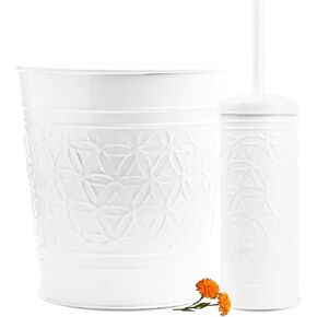 Autumn Alley White Farmhouse Bathroom Trash Can and Toilet Bowl Brush with Holder - White Bathroom Accessories Set for Charming Bathroom Décor in Kuwait