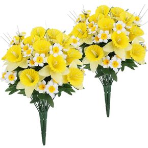 4PCS Artificial Daffodils Flowers 18" Tall Silk Narcissus Large Faux Spring Bouquet Fake Yellow Floral Table Arrangemet for Table Home Cemetery Wedding Garden Indoor Outdoor Decor in Saudi Arabia