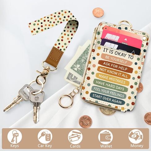 bolimoss ملهمة اقتباس محفظة الحبل مع حامل الهوية، اسهم المعلم لحامل شارة، RFID الجلود الصغيرة سلسلة المفاتيح الحبل مع سحاب عملة الحقيبة الانفصال حزام الرقبة المعصم، حامل بطاقة الائتمان in Kuwait