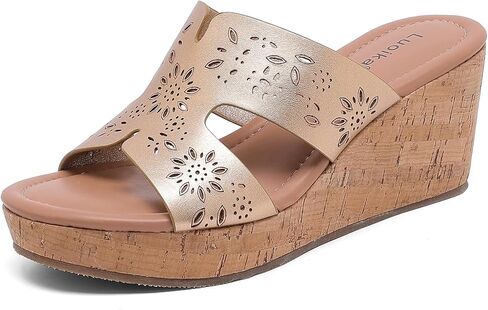 صنادل Luoika النسائية ذات العرض الواسع، صندل صيفي كاجوال بكعب عريض سهل الارتداء بكعب عريض للنساء. in Kuwait