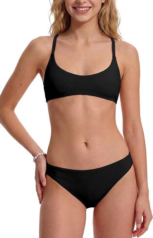 Period Swimwear Scoop Neck Bikini Sets Two Piece Leakproof Menstrual Swimsuit Low Waist Bathing Suit for Teens in Kuwait