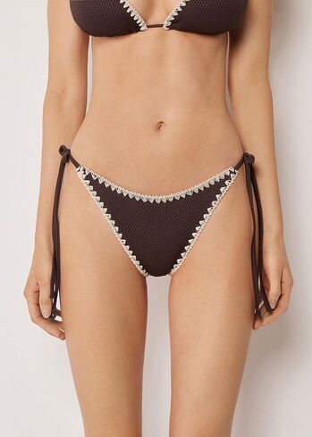 CALZEDONIA Woman's Brazilian String Swimsuit Bottom Bicolor Embroidery in Saudi Arabia