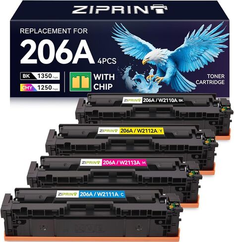 206A Toner Cartridges 4 Pack (with Chip) Compatible Replacement for HP 206 206A Color LaserJet Pro MFP M283fdw M283cdw M283fdn M282nw Pro M255dw M255nw M283 M255 W2110A Printer in Kuwait