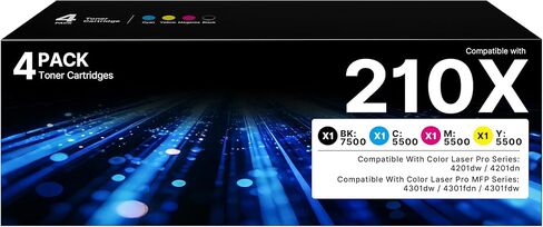 خراطيش حبر 210X مكونة من 4 عبوات (مع شريحة) عالية الإنتاجية لخراطيش حبر HP 210X 210A لطابعات HP Color Laserjet Pro MFP 4301Fdw Toner MFP Pro 4301Fdn 4301dw 4201Dw 4201Dn 4301 4201 Series | W2100X in Kuwait