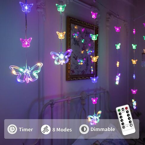 YOLIGHT Butterfly Curtain Lights for Bedroom 9.8ft LED Twinkle Fairy Light with Remote Timer Cute String Lights Wall Décor for Kids Girls Room Bed Canopy Wedding Easter Decoration (Multicolor) in Kuwait