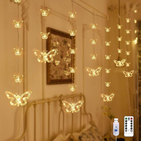 YOLIGHT Butterfly Curtain Lights for Bedroom 9.8ft LED Twinkle Fairy Light with Remote Timer Cute String Lights Wall Décor for Kids Girls Room Bed Canopy Wedding Easter Decoration (Multicolor) in Kuwait