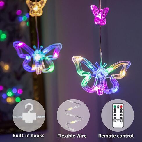 YOLIGHT Butterfly Curtain Lights for Bedroom 9.8ft LED Twinkle Fairy Light with Remote Timer Cute String Lights Wall Décor for Kids Girls Room Bed Canopy Wedding Easter Decoration (Multicolor) in Kuwait