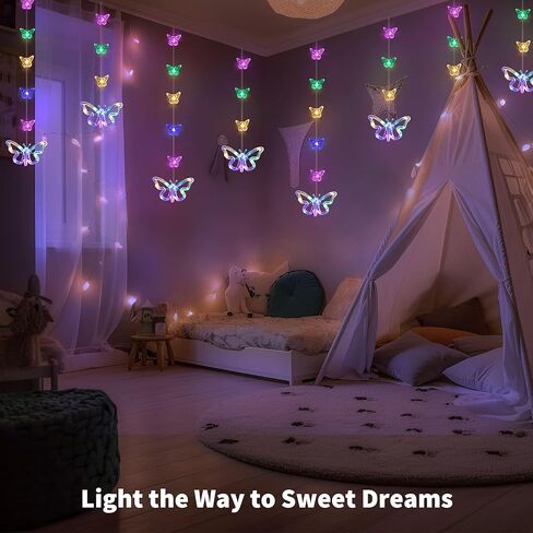 YOLIGHT Butterfly Curtain Lights for Bedroom 9.8ft LED Twinkle Fairy Light with Remote Timer Cute String Lights Wall Décor for Kids Girls Room Bed Canopy Wedding Easter Decoration (Multicolor) in Kuwait