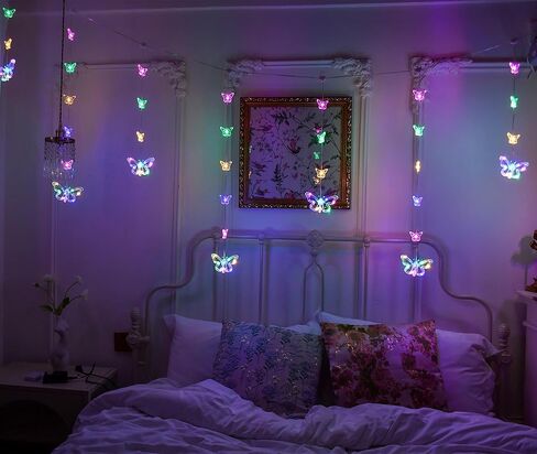 YOLIGHT Butterfly Curtain Lights for Bedroom 9.8ft LED Twinkle Fairy Light with Remote Timer Cute String Lights Wall Décor for Kids Girls Room Bed Canopy Wedding Easter Decoration (Multicolor) in Kuwait