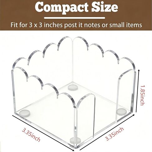3x3 Inch Scalloped Acrylic Sticky Note Holder, Clear Cute Post It Note Dispenser, Notepad Holder with Wave Design, Thick Acrylic Desk Organizer for Office, Home, Dorm, Classroom in Saudi Arabia
