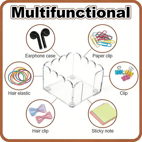3x3 Inch Scalloped Acrylic Sticky Note Holder, Clear Cute Post It Note Dispenser, Notepad Holder with Wave Design, Thick Acrylic Desk Organizer for Office, Home, Dorm, Classroom in Saudi Arabia