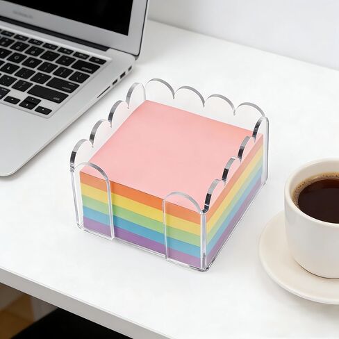 3x3 Inch Scalloped Acrylic Sticky Note Holder, Clear Cute Post It Note Dispenser, Notepad Holder with Wave Design, Thick Acrylic Desk Organizer for Office, Home, Dorm, Classroom in Saudi Arabia