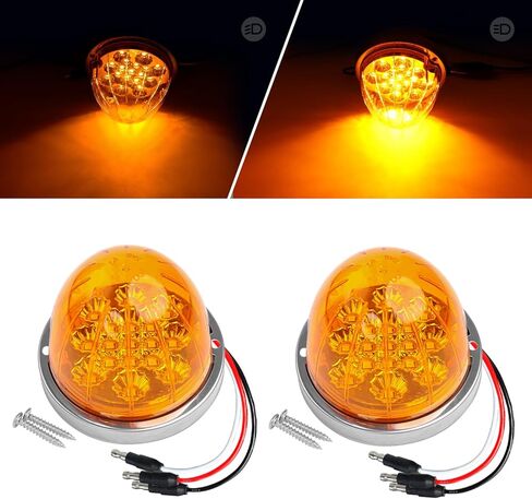 قطعتان من أضواء LED البطيخ العنبر، علامة مزدوجة الوظيفة منخفضة/عالية مع إطار من الفولاذ المقاوم للصدأ، ضوء خلوص جانبي 12 فولت لـ Freightliner، Kenworth، Peterbilt in Kuwait
