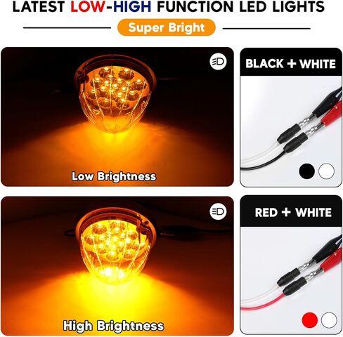 قطعتان من أضواء LED البطيخ العنبر، علامة مزدوجة الوظيفة منخفضة/عالية مع إطار من الفولاذ المقاوم للصدأ، ضوء خلوص جانبي 12 فولت لـ Freightliner، Kenworth، Peterbilt in Kuwait