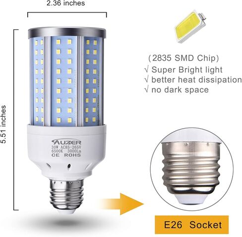 30W (200W Equivalent), Daylight, E26 Standard Base, LED Corn Light Bulb | 2-Pack in Saudi Arabia