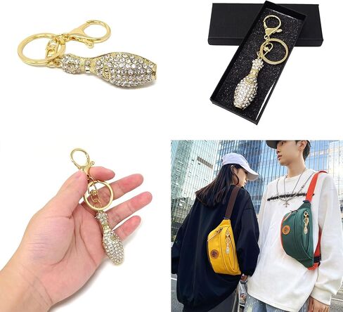 Honbay 1PCS Rhinestone Bowling Keychain Sparkling Bag Keyring Bowling Ball Shape Key Chain Decor in A Box for Bag Purse Wallet Handbags Backpack in Kuwait
