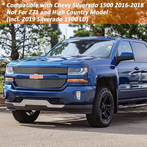 مجموعة إدراج الشبكة الأمامية المصقولة المتوافقة مع 2016-2018 Chevy Silverado 1500 (16 17 18 Silverado 1500) و2019 Silverado 1500 LD من الألومنيوم الرئيسي العلوي للشواية على النمط in Kuwait