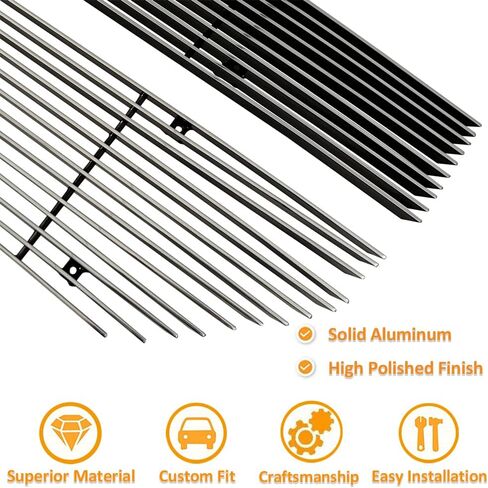 مجموعة إدراج الشبكة الأمامية المصقولة المتوافقة مع 2016-2018 Chevy Silverado 1500 (16 17 18 Silverado 1500) و2019 Silverado 1500 LD من الألومنيوم الرئيسي العلوي للشواية على النمط in Kuwait