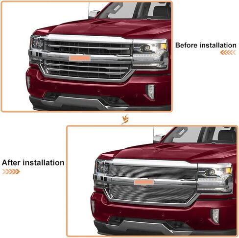 مجموعة إدراج الشبكة الأمامية المصقولة المتوافقة مع 2016-2018 Chevy Silverado 1500 (16 17 18 Silverado 1500) و2019 Silverado 1500 LD من الألومنيوم الرئيسي العلوي للشواية على النمط in Kuwait