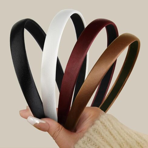 Headbands for Women Non Slip Thin Satin Hairbands Trendy Headband for Women's Hair Cute Vintage Hair Accessories 4 PCS in Kuwait