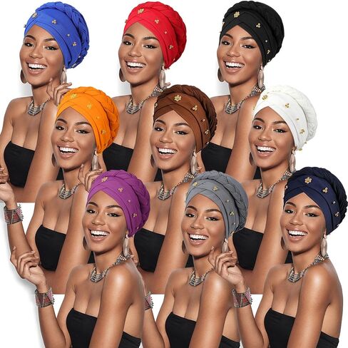 SATINIOR 9 Pcs Turbans for Women Braid Headscarf Hair Wrap Pre Tied Twisted Turbans Beanie Beaded Knotted Headband for Women in Saudi Arabia